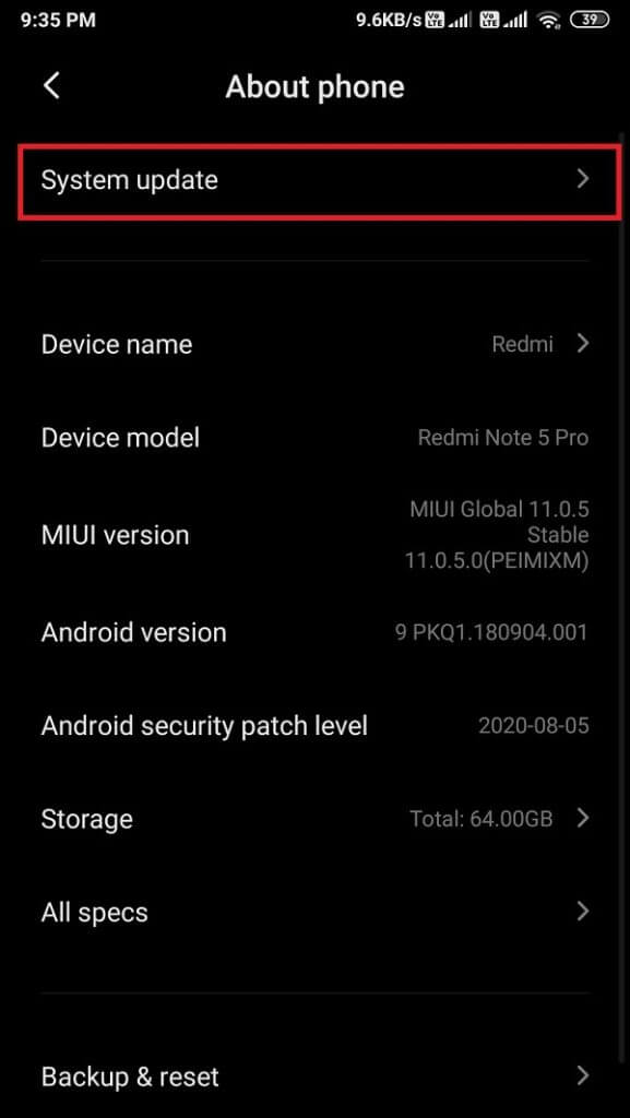 Click-on-system-update-577x1024-1 9 طرق لإصلاح عدم عمل رسائل Instagram المباشرة