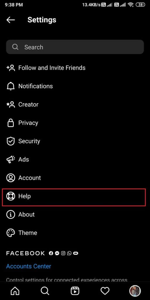 Click-on-the-help-section-512x1024-1 9 طرق لإصلاح عدم عمل رسائل Instagram المباشرة