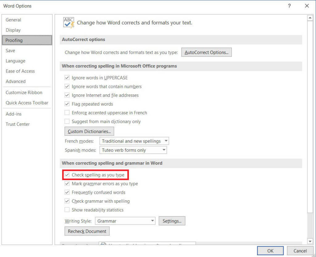 Disable-the-check-box-that-reads-Check-to-spell-as-you-type.-1024x833-1 كيفية تعطيل المدقق الإملائي على Microsoft Word