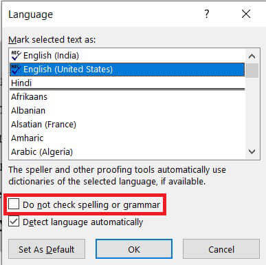 Enable-the-check-box-that-says-Do-not-check-spelling-or-grammar. كيفية تعطيل المدقق الإملائي على Microsoft Word