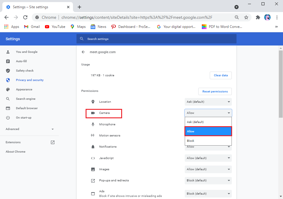 Finally-click-on-the-drop-down-menu-next-to-camera-and-microphone-and-select-Allow.- كيفية إصلاح عدم وجود كاميرا في Google Meet