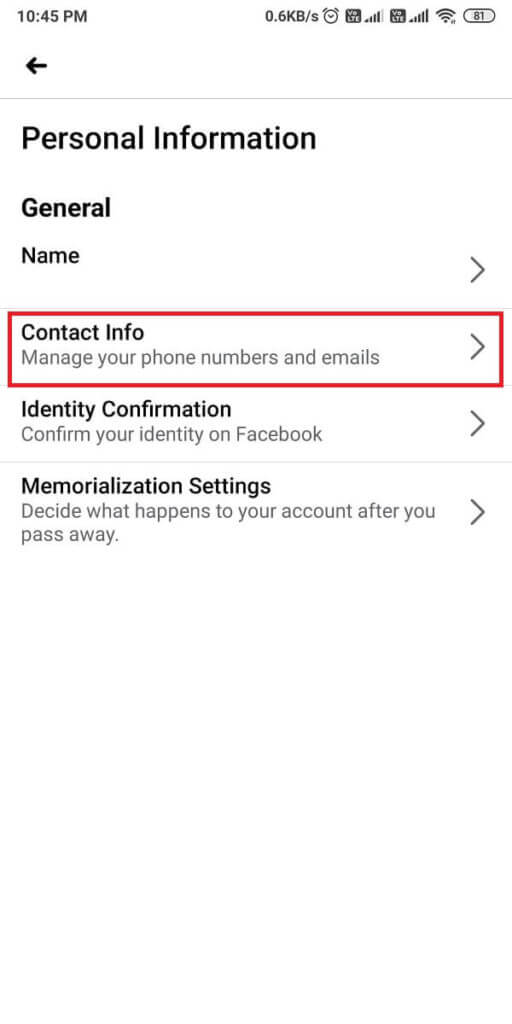 Finally-tap-on-Contact-info-and-under-Manage-contact-info-512x1024-1 كيفية التحقق من معرف البريد الإلكتروني المرتبط بحسابك على Facebook