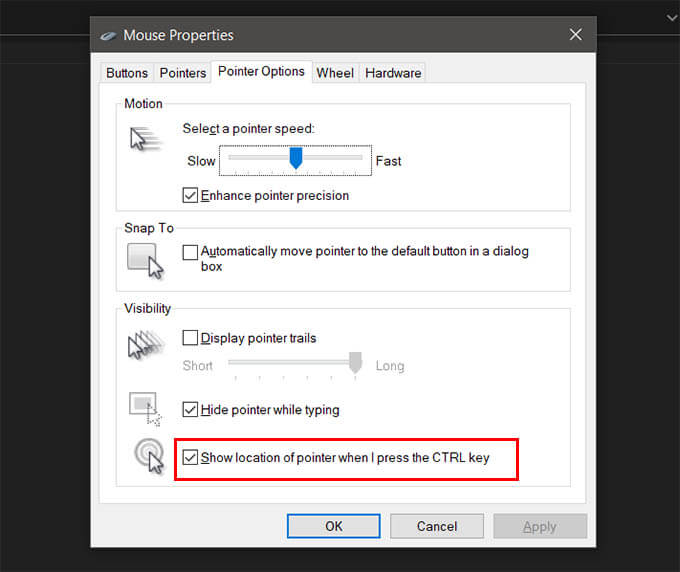 Find-Mouse-Pointer-in-Windows-10-When-Pressed-Ctrl-Key كيفية البحث عن مؤشر الماوس في نظام التشغيل Windows 10 إذا كان مفقودًا