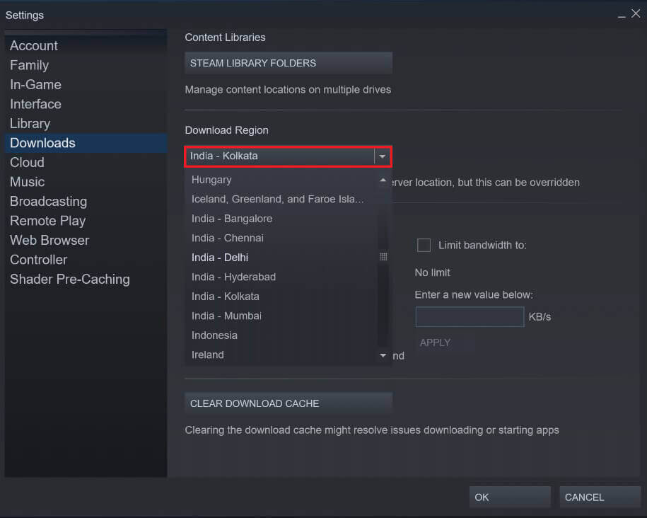 From-the-list-of-regions-select-the-area-closest-to-your-location 4 طرق لجعل تنزيل Steam أسرع