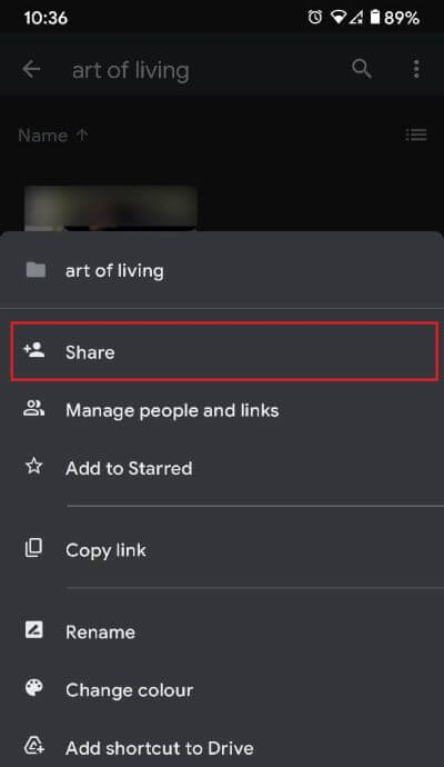 From-the-list-tap-on-Share كيفية نقل الملفات من Google Drive إلى آخر