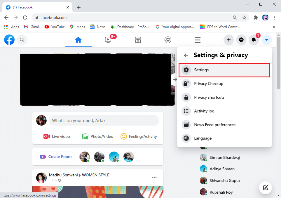 Go-to-Settings.- كيفية التحقق من معرف البريد الإلكتروني المرتبط بحسابك على Facebook