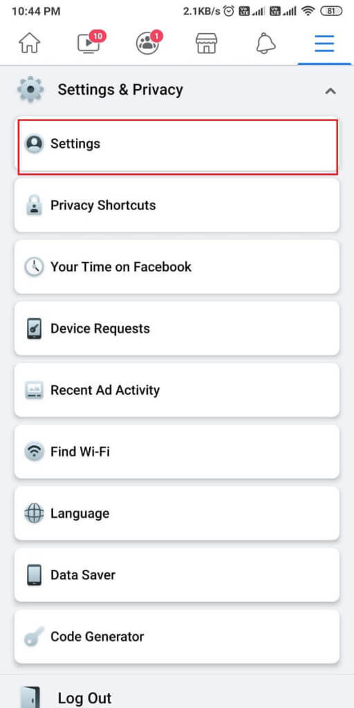 Go-to-Settings.-512x1024-1 كيفية التحقق من معرف البريد الإلكتروني المرتبط بحسابك على Facebook