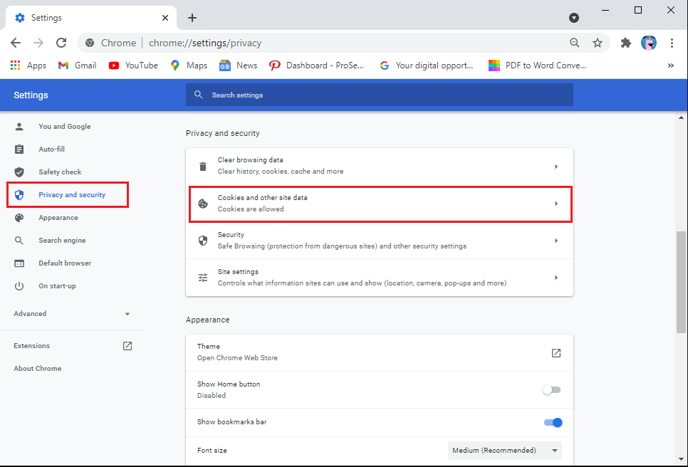 Go-to-cookies-and-other-site-data 7 طرق لإصلاح البريد الإلكتروني عالق في علبة الصادر من Gmail