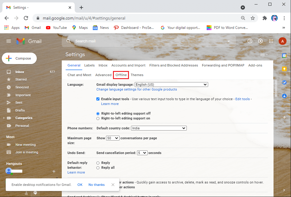 Go-to-the-offline-tab-from-the-panel-on-the-top 7 طرق لإصلاح البريد الإلكتروني عالق في علبة الصادر من Gmail