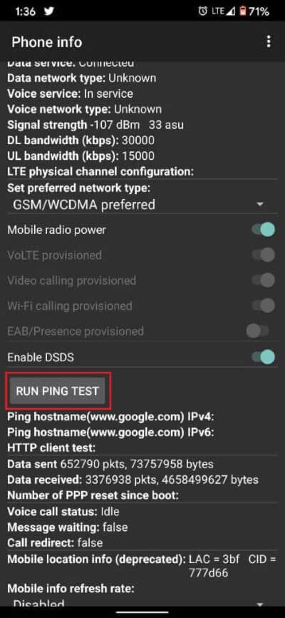 In-phone-information-menu-tap-on-run-ping-test-473x1024-1 إصلاح الشبكة الخلوية غير متاحة للمكالمات الهاتفية