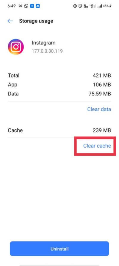 Now-tap-on-the-Clear-cache-button.-461x1024-1 كيفية إصلاح خطأ Instagram حاول مرة أخرى في وقت لاحق