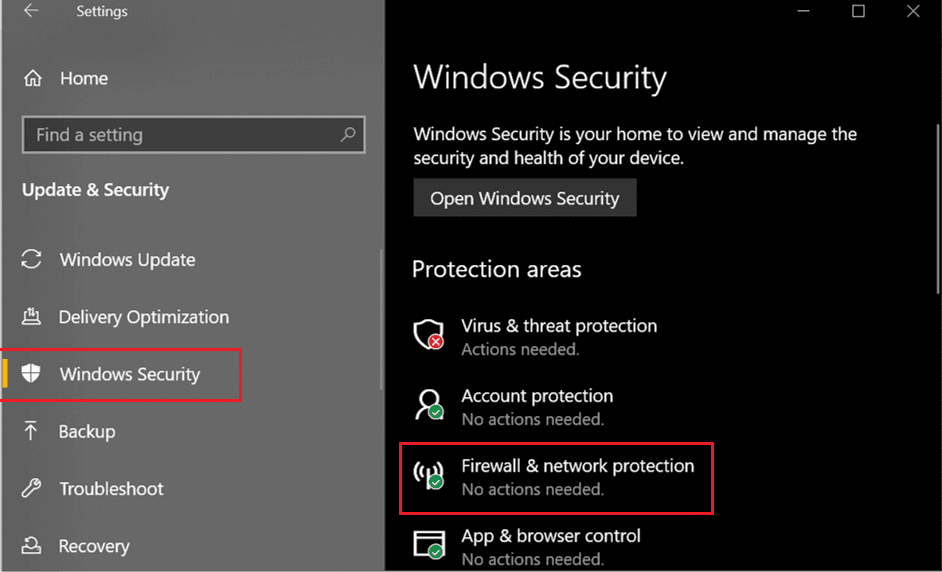 Now-under-Protection-areas-option-click-on-Network-Firewall-protection كيفية إصلاح عدم وجود كاميرا في Google Meet