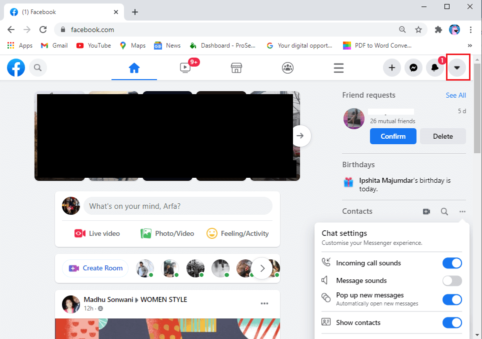 Once-on-the-home-page-click-on-the-drop-down-arrow-icon-from-the-top-rig كيفية التحقق من معرف البريد الإلكتروني المرتبط بحسابك على Facebook