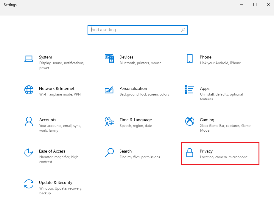 Press-Windows-Key-R-to-open-Settings-and-Click-on-the-privacy-tab.- كيفية إصلاح عدم وجود كاميرا في Google Meet