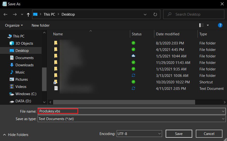 Save-the-file-by-the-following-name-vbs كيفية البحث عن Product Key مفتاح منتج Windows 10 الخاص بك