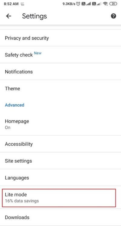 Scroll-down-and-click-on-Lite-mode-550x1024-1 6 طرق للتخلص من الإعلانات على هاتف Android الخاص بك