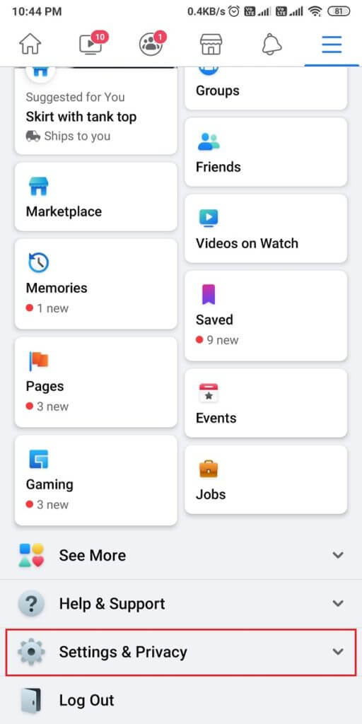 Scroll-down-and-tap-on-‘Settings-and-privacy.-512x1024-1 كيفية التحقق من معرف البريد الإلكتروني المرتبط بحسابك على Facebook