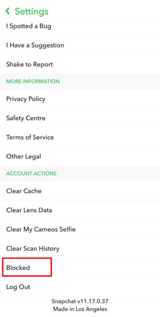 Scroll-down-to-Account-Actions-and-tap-on-the-Blocked-option.-519x1024-1 كيفية إلغاء إضافة أشخاص على Snapchat