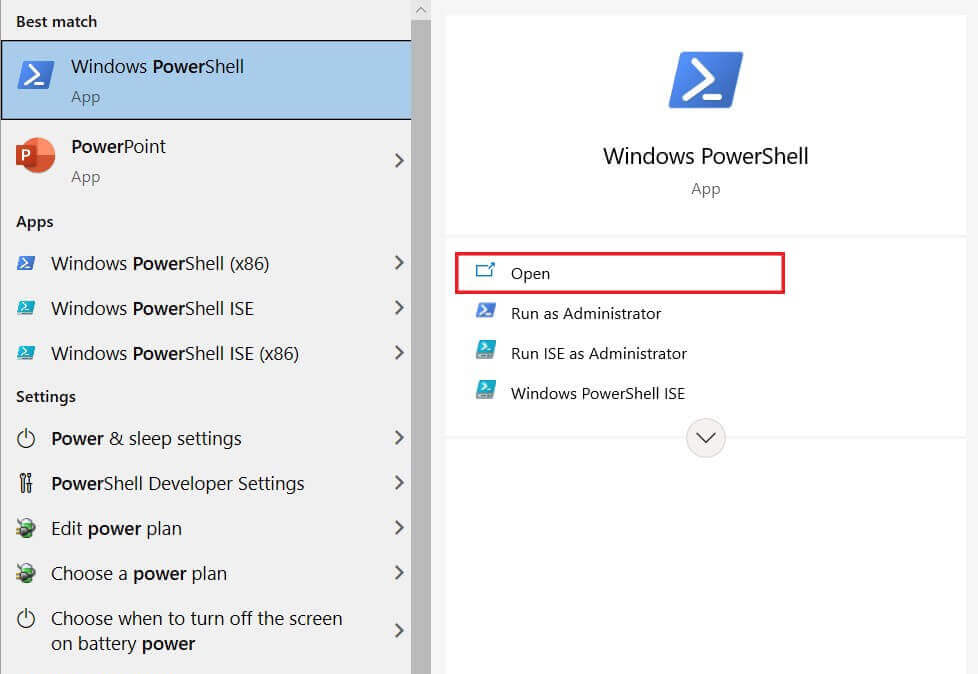 Search-for-‘PowerShell-and-open-the-Windows-PowerShell-applications كيفية البحث عن Product Key مفتاح منتج Windows 10 الخاص بك