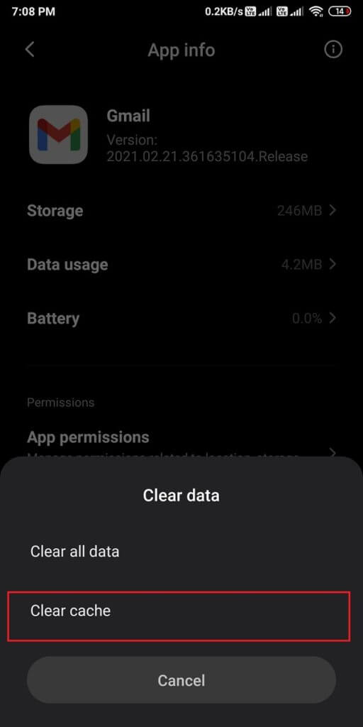 Select-clear-cache-and-click-on-OK-512x1024-1 7 طرق لإصلاح البريد الإلكتروني عالق في علبة الصادر من Gmail