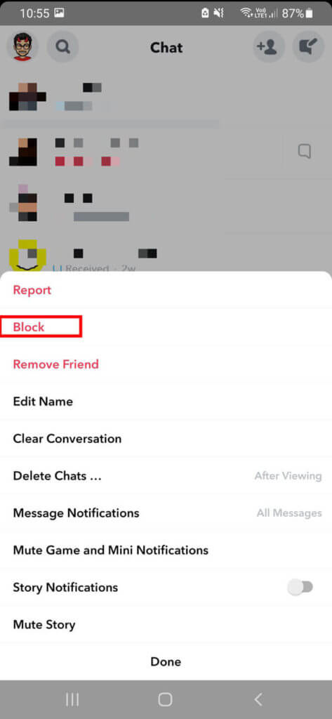 Select-the-Block-option-473x1024-1 كيفية حذف الرسائل على Snapchat