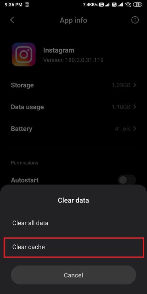 Tap-on-clear-cache-512x1024-1 9 طرق لإصلاح عدم عمل رسائل Instagram المباشرة