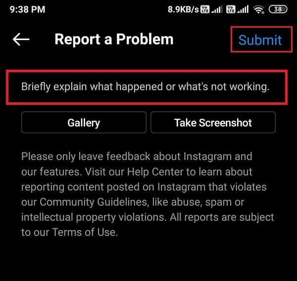 Tap-on-submit-to-send-the-report-to-the-Instagram-support-team 9 طرق لإصلاح عدم عمل رسائل Instagram المباشرة
