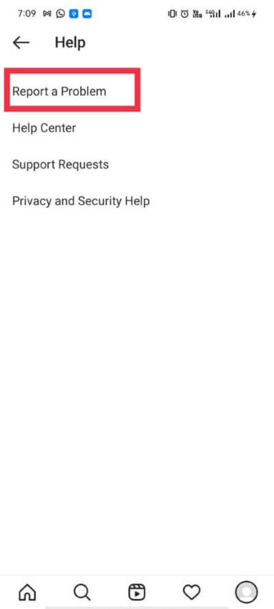 Tap-on-the-Report-a-Problem-option-and-follow-further-instructions.-461x1024-1 كيفية إصلاح خطأ Instagram حاول مرة أخرى في وقت لاحق
