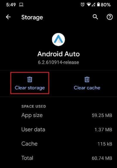 Tap-on-‘Clear-cache-or-‘Clear-storage كيفية إصلاح عدم عمل Android Auto