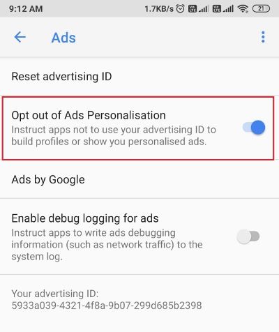 Turn-off-the-toggle-for-opt-out-of-Ads-personalization 6 طرق للتخلص من الإعلانات على هاتف Android الخاص بك