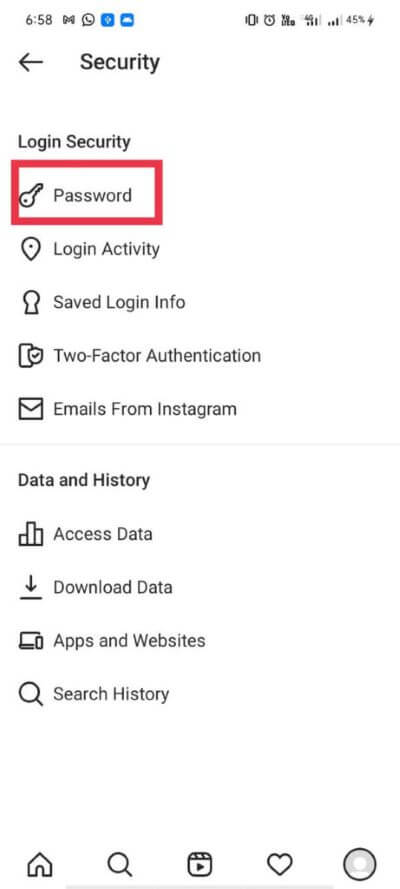 Under-the-Security-menu-select-Password.-461x1024-1 كيفية إصلاح خطأ Instagram حاول مرة أخرى في وقت لاحق