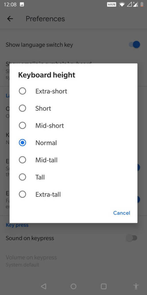 go-to-‘Keyboard-height-and-select-from-the-seven-options-that-are-displayed-512x1024-1 كيفية تغيير حجم لوحة المفاتيح على هاتف Android