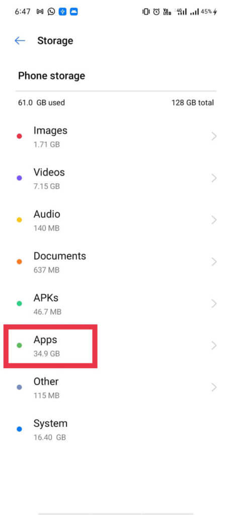head-to-Storage-and-after-that-tap-on-Apps.-461x1024-1 كيفية إصلاح خطأ Instagram حاول مرة أخرى في وقت لاحق