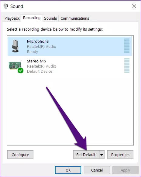 set-default-microphone_4d470f76dc99e18ad75087b1b8410ea9 كيفية إصلاح مشكلات الميكروفون في Windows 10