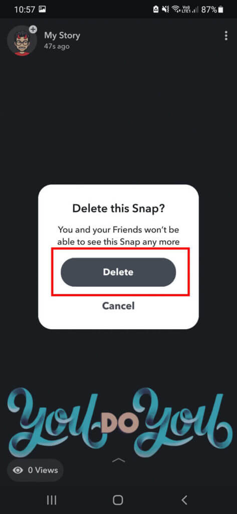 tap-on-the-Delete-option-in-the-confirmation-box.-473x1024-1 كيفية حذف الرسائل على Snapchat