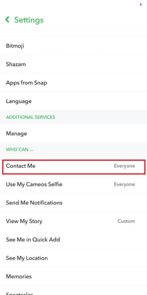 tap-on-the-‘contact-me-opti-512x1024-1 كيفية تعطيل طلبات الإضافة غير المرغوب فيها على Snapchat