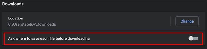 Ask-Where-to-Download-File-Before-Downloading-on-Chrome كيفية تغيير موقع التحميل في Google Chrome على Windows 10