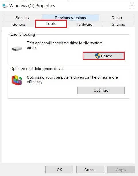 Click-on-check-in-front-of-check-drive-for-file-system-errors إصلاح خطأ قرص Steam تالف على نظام التشغيل Windows 10