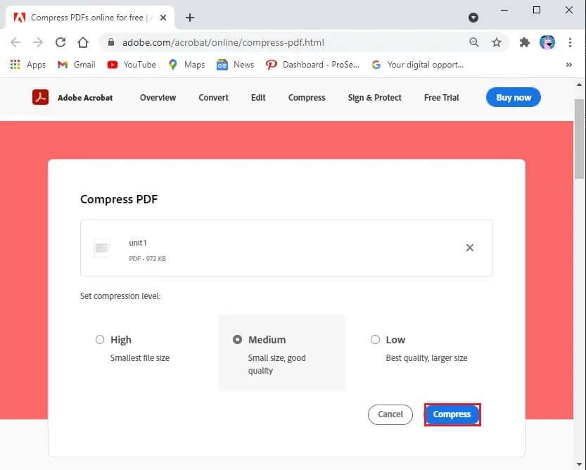 Click-on-compress كيفية ضغط ملف PDF لتقليل حجم ملفه