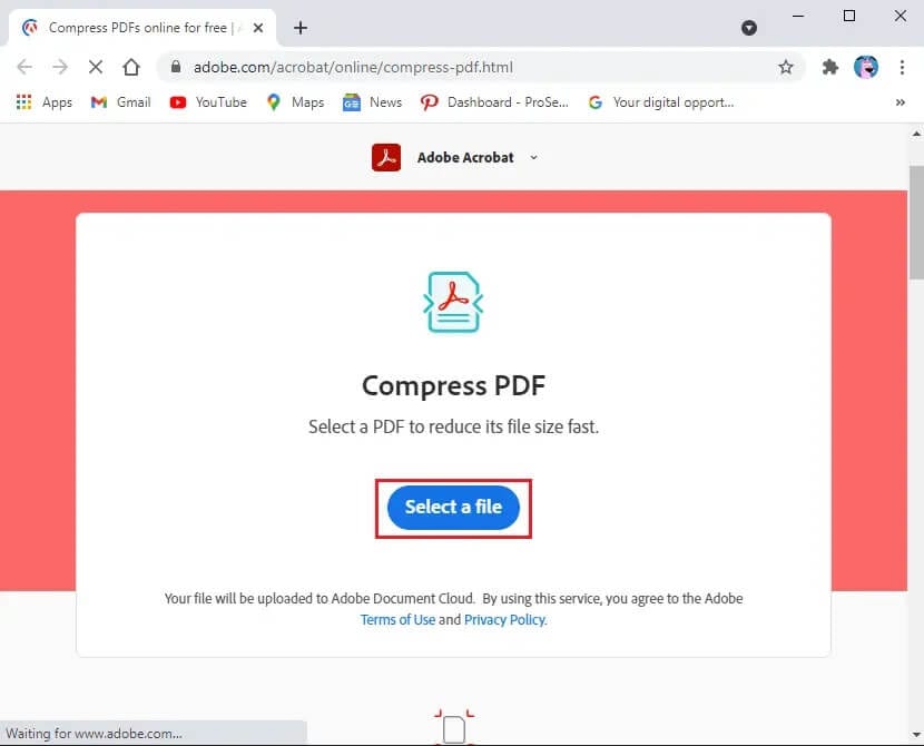 Click-on-select-a-file كيفية ضغط ملف PDF لتقليل حجم ملفه