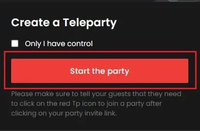 Click-on-start-the-party-1 كيفية استخدام حفلة Netflix Party لمشاهدة الأفلام مع الأصدقاء