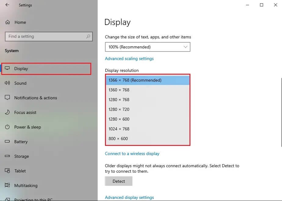 Click-on-the-drop-down-menu-under-display-resolution كيفية جلب نافذة مفقودة خارج الشاشة إلى سطح المكتب