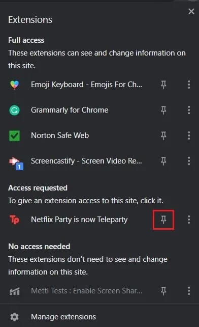 Click-on-the-pin-icon-in-front-of-extension-1 كيفية استخدام حفلة Netflix Party لمشاهدة الأفلام مع الأصدقاء