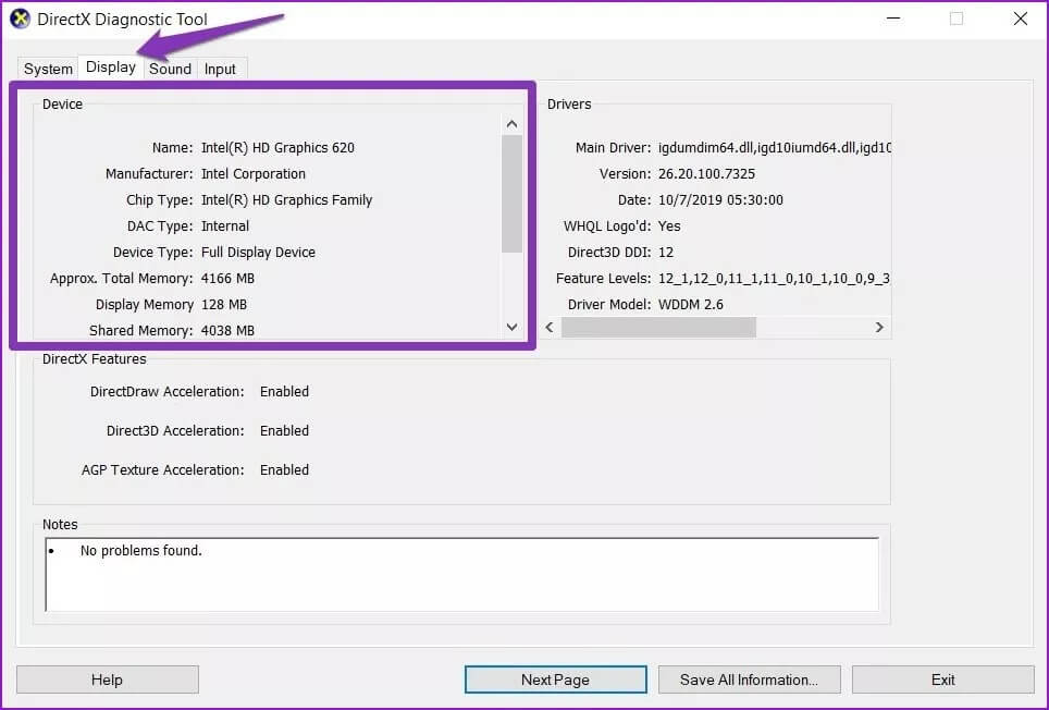 DirecrX-Diagnostic-Tool_4d470f76dc99e18ad75087b1b8410ea9 أفضل 5 طرق لإصلاح مشكلة إعداد دقة الشاشة باللون الرمادي على Windows 10