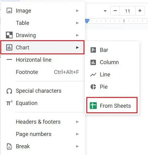 Drag-your-cursor-over-chart-and-select-from-sheets كيفية إنشاء رسم بياني في Google Docs