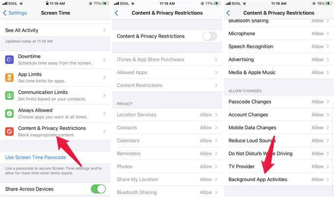 Enable-Background-App-Activties-in-Screen-Time-Settings أفضل 7 إصلاحات لعدم عمل تحديث التطبيق في الخلفية iPhone