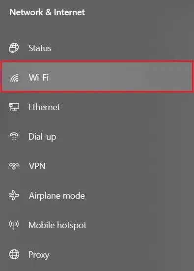 From-the-panel-on-the-left-select-WiFI كيفية تغيير نوع NAT على جهاز الكمبيوتر