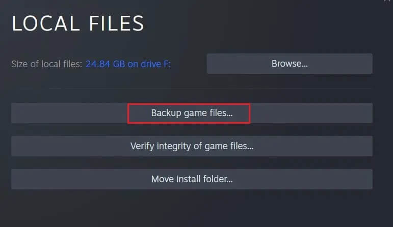 Here-click-on-backup-game-files- 5 طرق لإصلاح مشكلة لعبة Steam Thinks قيد التشغيل
