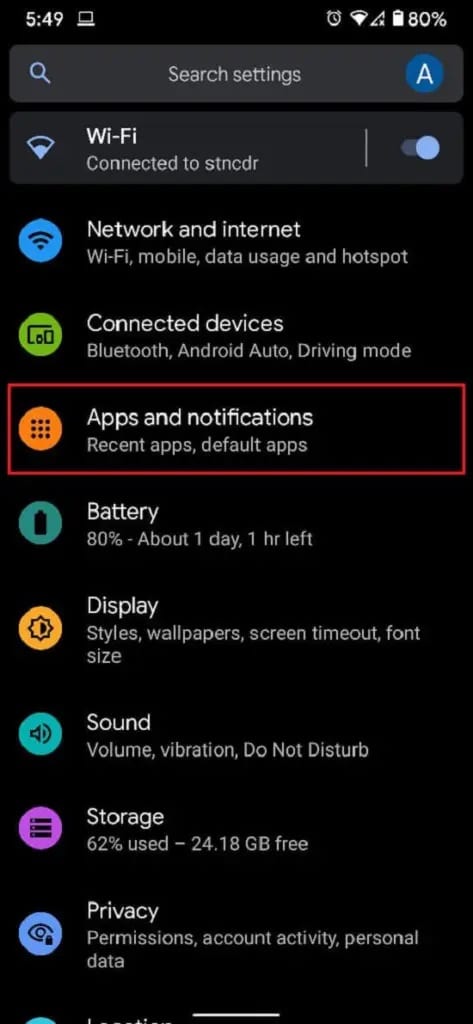 In-settings-tap-on-Apps-and-notifications-473x1024-1 إصلاح مشكلة مصدر Chromecast غير المدعومة على جهازك
