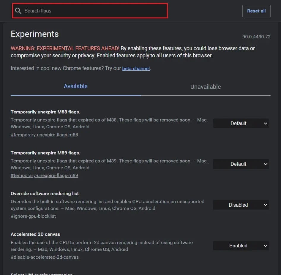 In-the-experimental-features-page-type-mirroring إصلاح مشكلة مصدر Chromecast غير المدعومة على جهازك